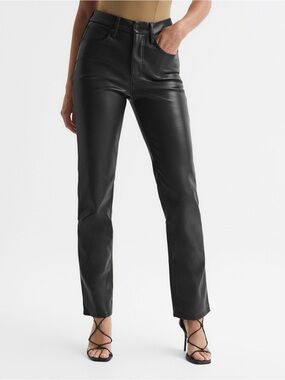 Good American - Black Faux Leather Straight-Leg Women’s Pants